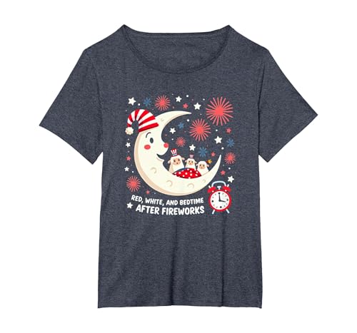 Rot, Weiß und Schlafenszeit nach dem Feuerwerk T-Shirt, Damen Große Größen, Blau Meliert, 3X von Generic
