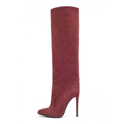 Rot,34 EU,Damenstiefel mit weitem Schaft und hohem Absatz, Stilettoabsatz, hohe Stiefel, Spitze Zehenpartie, zum Hineinschlüpfen, Wildleder, Stretch, Lange Stiefel mit spitzer Zehenpartie Rot,34 EU,Damenstiefel mit weitem Schaft und hohem Absatz, Stilettoabsatz, hohe Stiefel, Spitze Zehenpartie, zum Hineinschlüpfen, Wildleder, Stretch, Lange Stiefel mit spitzer Zehenpartie von Generic