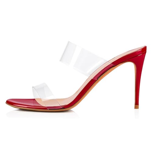 Rot,36 EU,Damen-Pantoletten mit Stilettoabsatz, rund, offene Zehenpartie, Slip-On-High-Heels, transparentes PVC, Zwei Riemen, Sandalen, Slingback-Pantoffeln, Abendschuhe Rot,36 EU,Damen-Pantoletten mit Stilettoabsatz, rund, offene Zehenpartie, Slip-On-High-Heels, transparentes PVC, Zwei Riemen, Sandalen, Slingback-Pantoffeln, Abendschuhe von Generic
