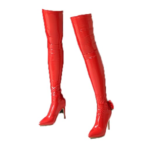 Rot,36 EU,Overknee-Stiefel aus Lackleder und PU für Damen, Spitze Zehenpartie, Stiletto-Absatz, Overknee-Stiefel mit Fliege hinten, seitlichem Reißverschluss, hohe Stiefel, Elegante Schuhe Rot,36 EU,Overknee-Stiefel aus Lackleder und PU für Damen, Spitze Zehenpartie, Stiletto-Absatz, Overknee-Stiefel mit Fliege hinten, seitlichem Reißverschluss, hohe Stiefel, Elegante Schuhe von Generic