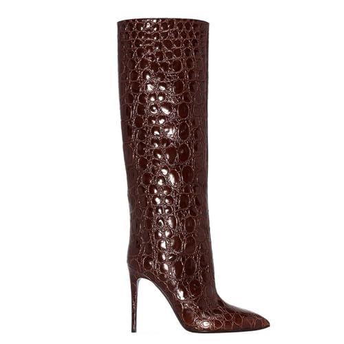Rot,37 EU,Damen-Stiefel mit spitzer Zehenpartie, Stiletto-Absatz, breite Wade, kniehoch, zum Hineinschlüpfen, hohe Stiefel aus Leder und PU mit Schlangenmuster, modisch, bequem, Lange Rot,37 EU,Damen-Stiefel mit spitzer Zehenpartie, Stiletto-Absatz, breite Wade, kniehoch, zum Hineinschlüpfen, hohe Stiefel aus Leder und PU mit Schlangenmuster, modisch, bequem, Lange von Generic