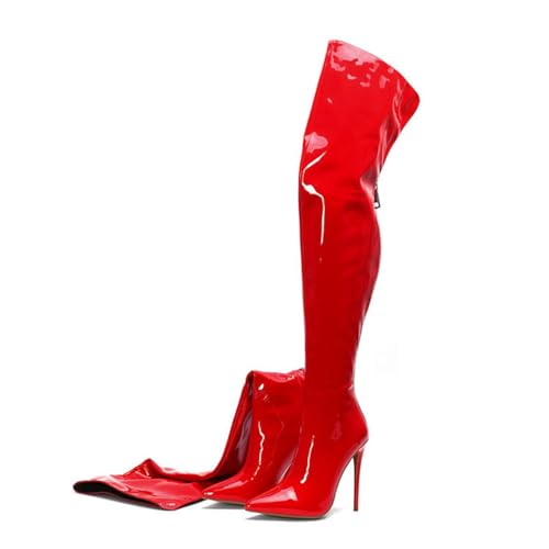 Rot,37 EU,Overknee-Stiefel aus Lackleder und PU für Damen, Spitze Zehenpartie, Reißverschluss hinten, modisch, bequem, Stiletto-Absatz, Overknee-Stiefel Rot,37 EU,Overknee-Stiefel aus Lackleder und PU für Damen, Spitze Zehenpartie, Reißverschluss hinten, modisch, bequem, Stiletto-Absatz, Overknee-Stiefel von Generic