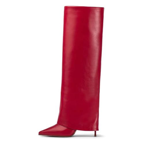 Rot,39 EU,Damen-Stiefel mit Umschlag, Stiletto-Absatz, hohe Stiefel, Spitze Zehenpartie, breite Wade, Lange Stiefel, modische Herbst-Winter-Abendschuhe Rot,39 EU,Damen-Stiefel mit Umschlag, Stiletto-Absatz, hohe Stiefel, Spitze Zehenpartie, breite Wade, Lange Stiefel, modische Herbst-Winter-Abendschuhe von Generic