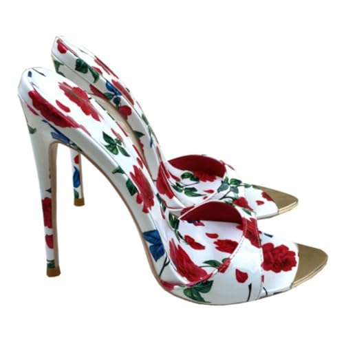 Rot,39 EU,Damen Stiletto High Heel Peep Pointed Toe Sandalen Slingback Slip-on Slipper Bedruckt Hochzeit Büro Basic Classic 4,7 Zoll Heels von Generic