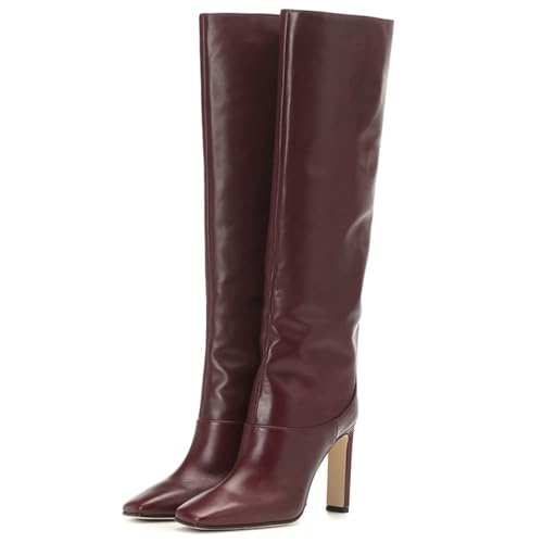Rot,40 EU,Damenstiefel mit quadratischer Zehenpartie, klobiger, weiter Wadenlänge, Kniehohe Slip-on-Blockabsätze, PU-Leder, Herbst/Winter, hohe Stiefel, Abendschuhe Rot,40 EU,Damenstiefel mit quadratischer Zehenpartie, klobiger, weiter Wadenlänge, Kniehohe Slip-on-Blockabsätze, PU-Leder, Herbst/Winter, hohe Stiefel, Abendschuhe von Generic