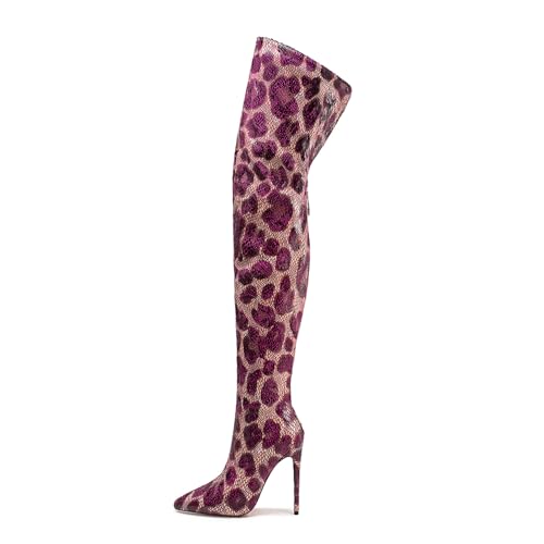Rot,40 EU,Overknee-Stiefel für Damen, 11,9 cm, Stilettos, High Heels, Reißverschluss hinten, Stiefel mit Leopardenmuster, Lange Spitze Zehenpartie Rot,40 EU,Overknee-Stiefel für Damen, 11,9 cm, Stilettos, High Heels, Reißverschluss hinten, Stiefel mit Leopardenmuster, Lange Spitze Zehenpartie von Generic