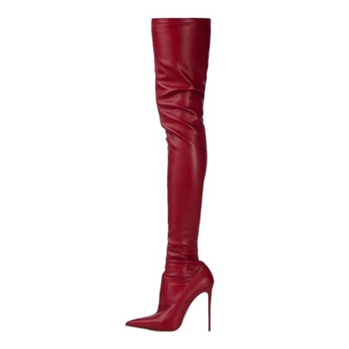Rot,40 EU,Overknee-Stiefel für Damen aus Leder und PU mit Stretch-Futter und Stiletto-Absatz. Spitz zulaufender Zehenbereich. Bequemer seitlicher Reißverschluss. Rot,40 EU,Overknee-Stiefel für Damen aus Leder und PU mit Stretch-Futter und Stiletto-Absatz. Spitz zulaufender Zehenbereich. Bequemer seitlicher Reißverschluss. von Generic