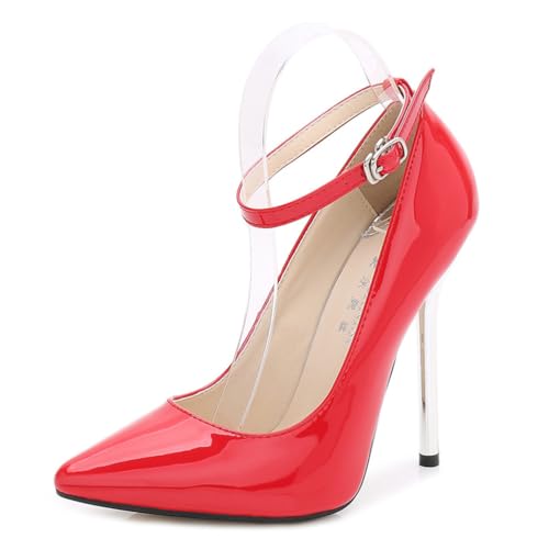 Rot,41 EU,Damen 5 Zoll Pumps Spitze Geschlossene Zehenpartie Hochzeitsschuhe Knöchelriemen Stiletto High Heels Rot,41 EU,Damen 5 Zoll Pumps Spitze Geschlossene Zehenpartie Hochzeitsschuhe Knöchelriemen Stiletto High Heels von Generic