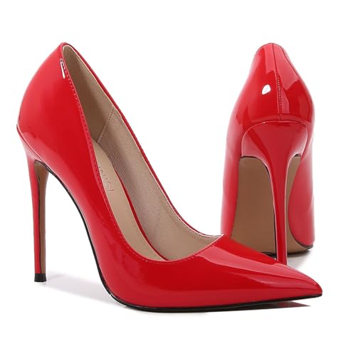Rot,41 EU,Damen High Heels Spitz Geschlossene Zehenpartie Lackleder PU Pumps Slip-On Stiletto Braut Party Kleid Abend Hochzeitsschuhe von Generic