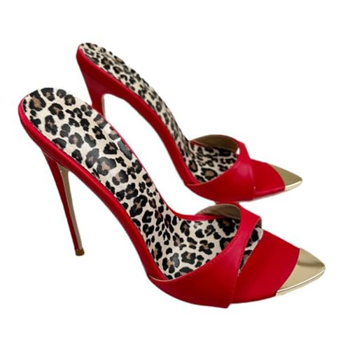 Rot,42 EU,High Heel Slide Sandalen für Damen, Peep Toe, Spitze Zehenpartie, Stiletto-Absätze, Hochzeitsfeier, Elegante Pantoletten, Slingback-Slipper von Generic