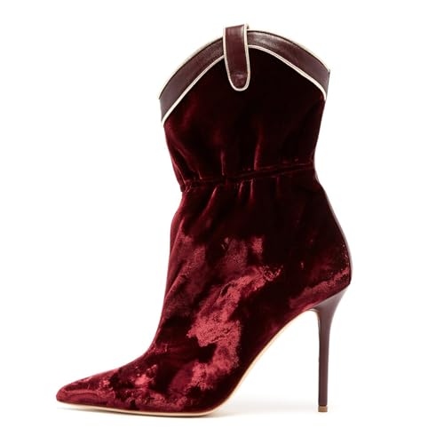 Rot,42 EU,Modische Stiefeletten mit elastischer Taille für Damen, Spitze Zehenpartie, Stiletto-High-Heels, zum Hineinschlüpfen, breite Wadenstiefeletten, Abend- und Partyschuhe von Generic