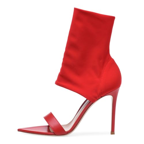 Rot,45 EU,Damen High Top Sandalen Spitze offene Zehen Stiletto High Heels Elastische Slip-On Stiefeletten Peep Toe Sommer Party Abendschuhe Rot,45 EU,Damen High Top Sandalen Spitze offene Zehen Stiletto High Heels Elastische Slip-On Stiefeletten Peep Toe Sommer Party Abendschuhe von Generic