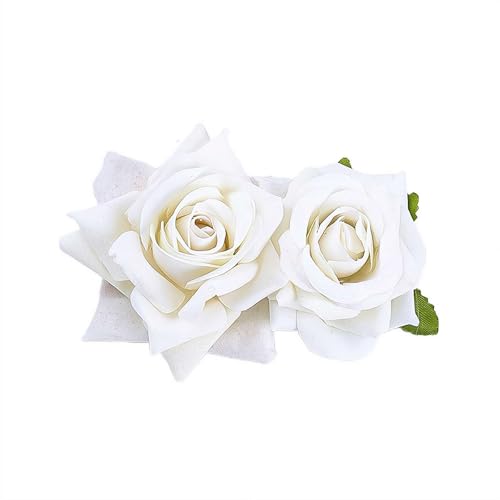 Rote Blumen-Haarspange mit Samt-Rosen, doppelschichtiger floraler Seitenclip, elegantes Braut-Hochzeitszubehör für Frauen, perfekt für Abschlussball, Party oder Geschenk (Weiß, 1 Stück) von Generic