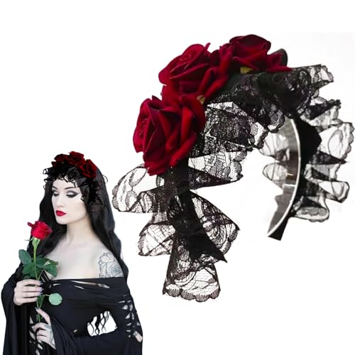 Rote Rose schwarze Spitze Stirnband Halloween Lolita Blume Spitze Haarreif Schwarz Gothic Haarschmuck für Frauen Mädchen Halloween Cosplay Maskerade Party Supplies Rote Rose schwarze Spitze Stirnband Halloween Lolita Blume Spitze Haarreif Schwarz Gothic Haarschmuck für Frauen Mädchen Halloween Cosplay Maskerade Party Supplies von Generic