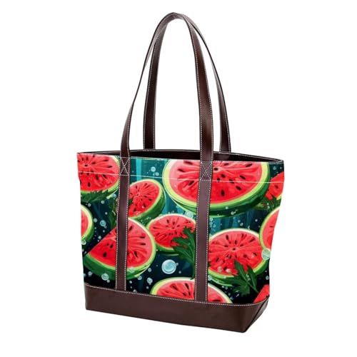 Rote Watermelon-2102 modische gewaschene strapazierfähige Ledergeldbörse für Damen, mit Tragegriff oben, mit Taschen, Reißverschluss, Mehrfarbig 05, 33.8x12x31cm/13.3x4.7x12.2 in von Generic