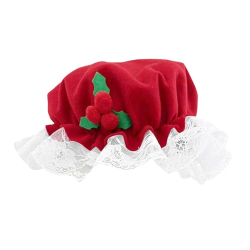 Rote Weihnachtsmütze Weihnachtsfeier Dekorative Mütze für Erwachsene Filzhut Baskenmütze Fischerhut Weihnachtshut Rote Santaa Mützen Wintermützen Damen Partymütze mit Spitze Deko (Red, One Size) von Generic
