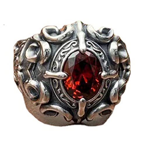 Roter Zirkon-Ring der Sterlingsilber-S925 Männer, gotische Retro- Art und Weise justierbarer geschnitzter roter Zirkon-Ring,Silber,7 von Generic