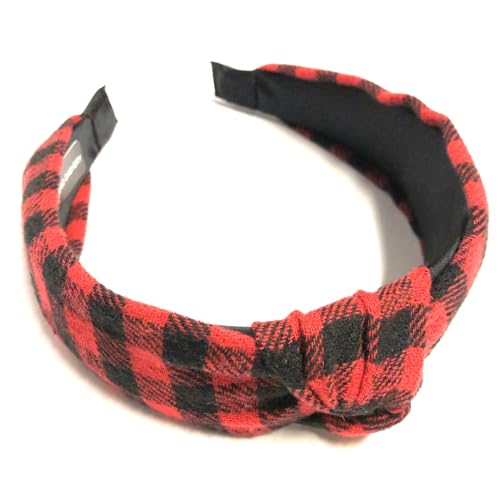 Rotes Büffelkariertes Flanell-Stirnband, geknotet, großes kariertes rotes und schwarzes Büffelmuster, Herbst und Weihnachten und Urlaub, kariertes Stirnband und Turban von Generic