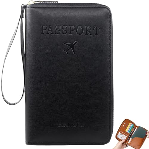 Rowgins Multifunktionale RFID-Reisepasshülle, schlanker Leder-Organizer mit Diebstahlschutz for Reisepass, Karten und Bargeld(Black) von Generic