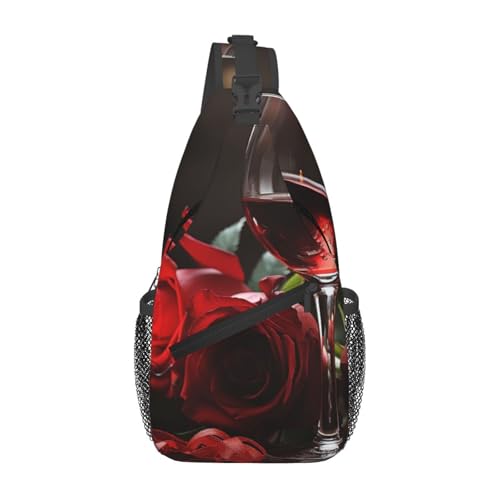 Rucksack Rotes Rosenweinglas Und Kerze Verstellbarer Brusttasche Tragbare Taktisch Brusttasche Für Outdoorsport Damen Reisen 19X39Cm von Generic