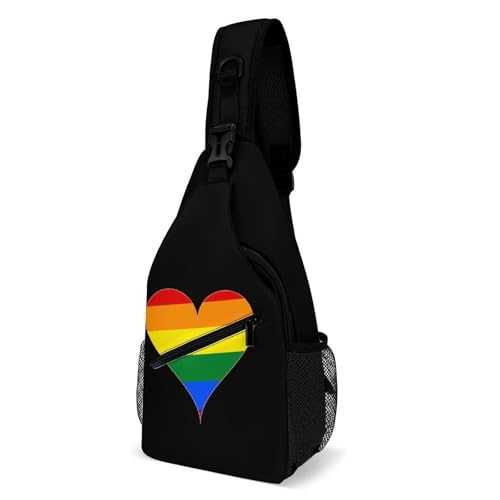 Rucksack Schwul Stolz Regenbogen Herz Tragbare Brusttasche Elegant Taktisch Brusttasche Für Wandern Herren Kletternoutdoor 19X39Cm von Generic