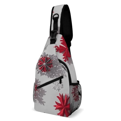 Rucksack Weihnachten Rote Schneeflocken Polyester Schultertasche Tragbare Umhängetasche Für Reisen Wandern Sportlich 19X39Cm von Generic