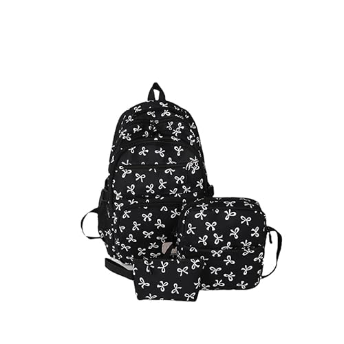 Rucksack mit Schleife for Mädchen 3 Stück Nylon Rucksacks mit Umhängetasche und kleiner Handtasche Süßer Kawaii Tasche Großes Ästhetisches Schulranzen Set mit Leichtem Büchertaschen Design von Generic
