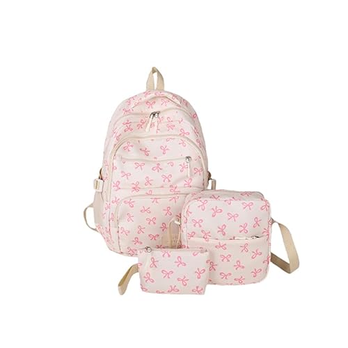 Rucksack mit Schleife for Mädchen 3 Stück Nylon Rucksacks mit Umhängetasche und Kleiner Handtasche Süßer Kawaii Tasche Großes Ästhetisches Schulranzen Set mit Leichtem Büchertaschen Design von Generic