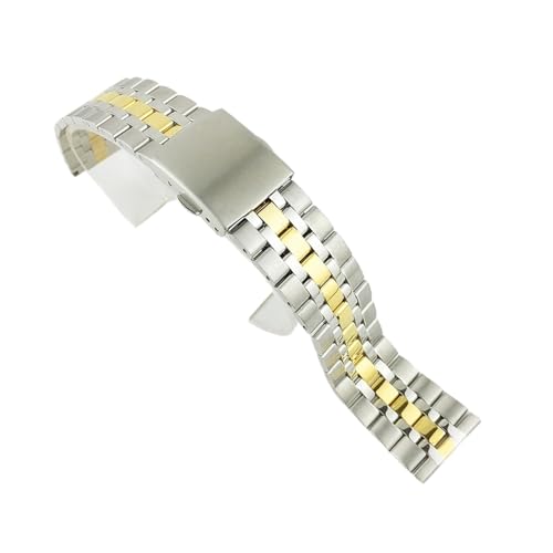 Run Ken 10mm 12mm 14mm 16mm 18mm 19mm 20mm 22mm Edelstahl Uhrenarmband Strap Faltschließe Kompatibel mit Männern Frauen Watch Ersatzarmband(Silver gold,20mm) von Generic