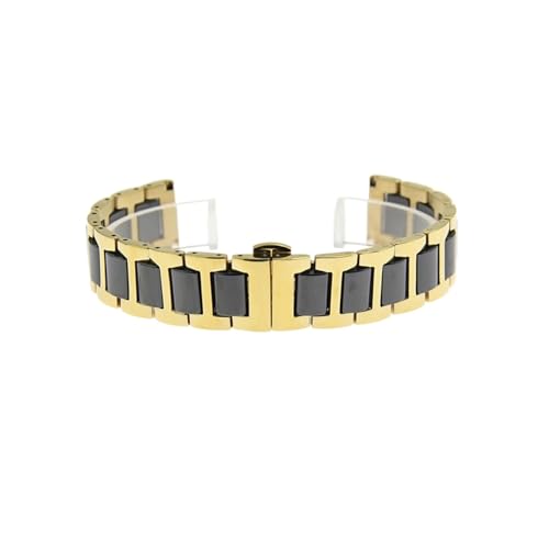 Run Ken 12 14 16 18 18 20 22 MM Damen Männer Keramik Uhrenarmband Weiche Glatte Füllung Multi-Design Armbandband Edelstahl Gemeinsame Armbänder(Gold-Black,21mm) von Generic