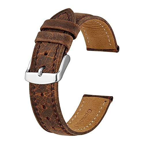 Run Ken 14 Mm - 24 Mm Uhrenarmband, Retro-Armband Aus Echtem Leder, Vintage-Ersatzarmband, Kompatibel Mit Herren Und Damen, Polierte Schnalle(Blue White_14mm) von Generic
