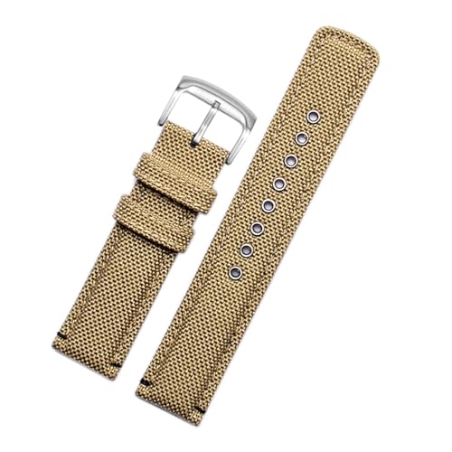 Run Ken 20 mm Canvas + Leder-Unterseite, schwarzes, armeegrünes, khakifarbenes Nylon-Uhrenarmband, kompatibel mit dem Herren-Armband AW5005 AW1365(Khaki-silver clasp) von Generic