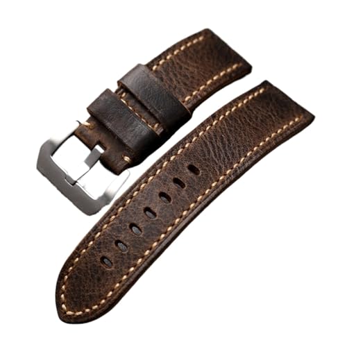 Run Ken Handgemachtes Echtes Lederband 20 21 22 23 24 26MM Braune Erste Schicht Rindsleder Weiche Männer,(Silver clasp,23mm) von Generic