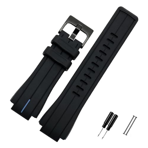 Run Ken Hohe Menge Gummiband, kompatibel mit Timex WatchT2N720 T2N721 TW2T76300. Schwarzer wasserdichter Silikon-Sportgurt 28 * 16mm(Blue line black) von Generic