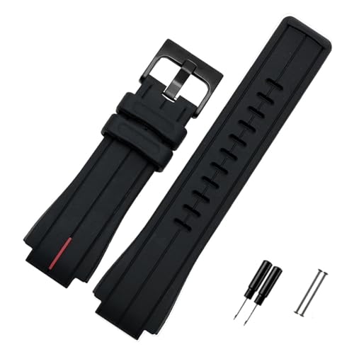 Run Ken Hohe Menge Gummiband, kompatibel mit Timex WatchT2N720 T2N721 TW2T76300. Schwarzer wasserdichter Silikon-Sportgurt 28 * 16mm(Red line black) von Generic