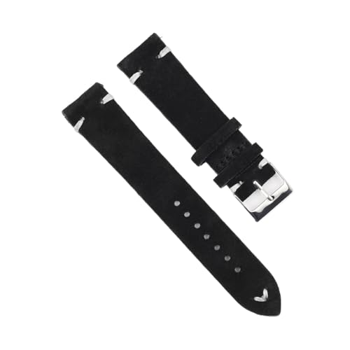Run Ken Hohe qualität wildleder leder vintage uhr umgurte blaue armbands ersatzgurt for uhr zubehör 18mm 20mm 22mm 24mm(Black-White Line,24mm) von Generic