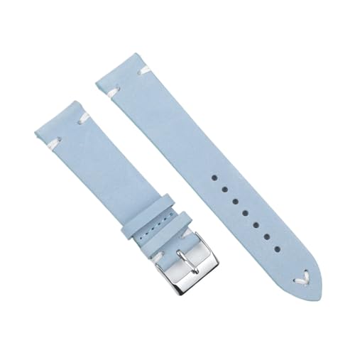 Run Ken Hohe qualität wildleder leder vintage uhr umgurte blaue armbands ersatzgurt for uhr zubehör 18mm 20mm 22mm 24mm(Blue-White Line,24mm) von Generic