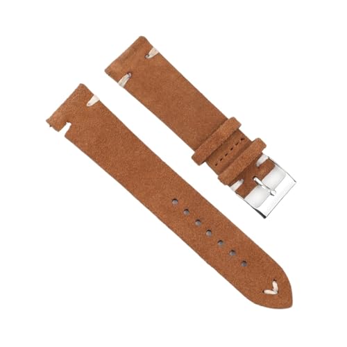 Run Ken Hohe qualität wildleder leder vintage uhr umgurte blaue armbands ersatzgurt for uhr zubehör 18mm 20mm 22mm 24mm(Brown-White Line,20mm) von Generic