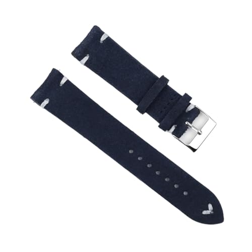 Run Ken Hohe qualität wildleder leder vintage uhr umgurte blaue armbands ersatzgurt for uhr zubehör 18mm 20mm 22mm 24mm(DarkBlue-White Line,18mm) von Generic