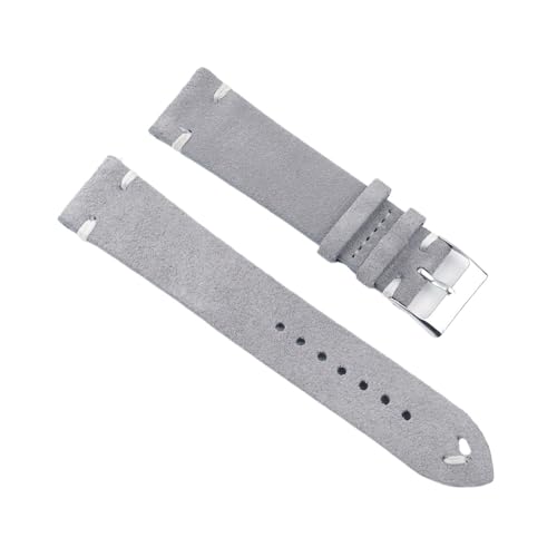 Run Ken Hohe qualität wildleder leder vintage uhr umgurte blaue armbands ersatzgurt for uhr zubehör 18mm 20mm 22mm 24mm(Gray-White Line,20mm) von Generic