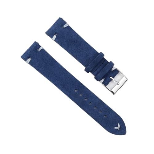 Run Ken Hohe qualität wildleder leder vintage uhr umgurte blaue armbands ersatzgurt for uhr zubehör 18mm 20mm 22mm 24mm(RoyalBlue-White Line,24mm) von Generic