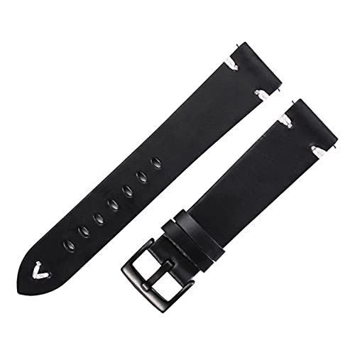 Run Ken Lederarmband Schwarz Dunkelbraunes Öl Wachs Leder Uhrband Italienisch 18mm 20mm 22mm Schnellspanner Uhr Gürtel Rindsleder Handmade(Black-black clasp,22mm) von Generic