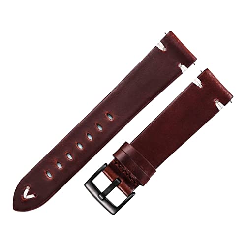 Run Ken Lederarmband Schwarz Dunkelbraunes Öl Wachs Leder Uhrband Italienisch 18mm 20mm 22mm Schnellspanner Uhr Gürtel Rindsleder Handmade(Dark Brown-black,22mm) von Generic