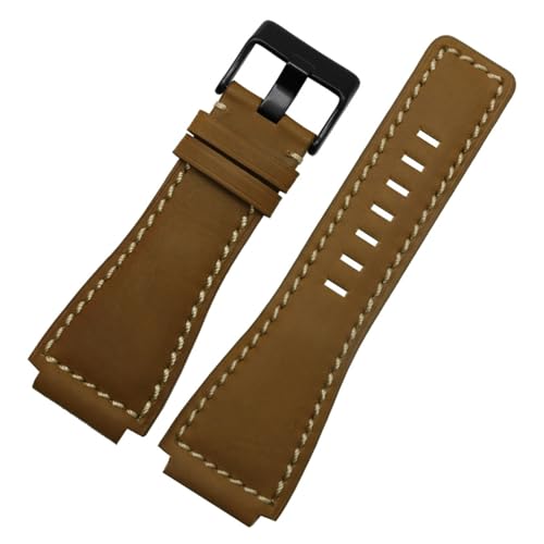 Run Ken Mode Echtes Leder Armband Herren Uhrenarmband 24mm Armband Konvexe Schnittstelle Armbanduhren Band 35 * 24mm(Khaki black buckle) von Generic