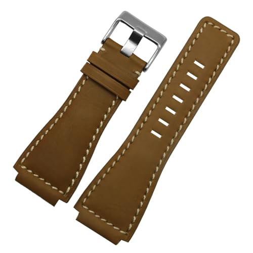 Run Ken Mode Echtes Leder Armband Herren Uhrenarmband 24mm Armband Konvexe Schnittstelle Armbanduhren Band 35 * 24mm(Khaki silver buckle) von Generic