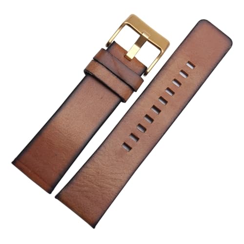 Run Ken Qualität Echtes Retro Echtes Leder Armband Männer Compatible With DZ4343 DZ4323 DZ7406. Uhrenband Vintage italienisches Leder 22mm 24mm 26mm(Brown-gold,24mm) von Generic