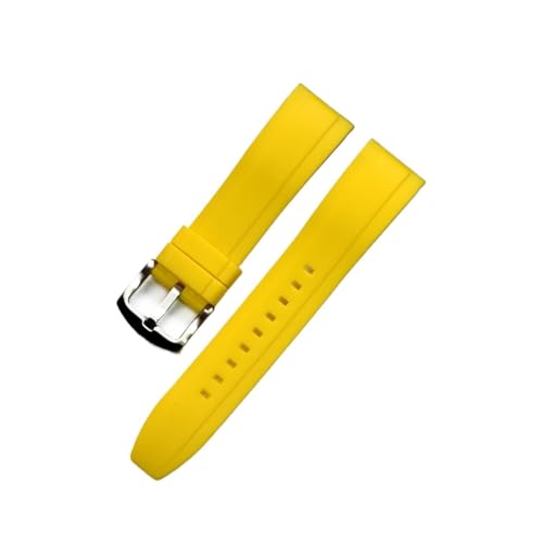 Run Ken Quick Release Watch Bands Premium Grad Silikon-Gummi-Uhr-Träger 20mm 22mm 24mm wasserdichte Passform for Männer Frauen Uhren Zubehör(Yellow silver,20mm) von Generic