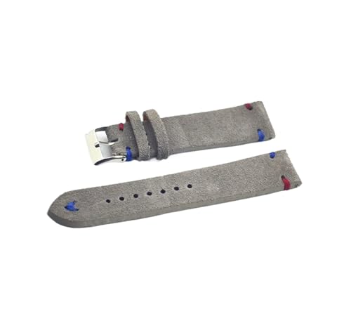 Run Ken Uhrenarmbänder Retro Echtes Leder Männer Frauen 18mm 20mm 22mm 24mm Weiches Wildleder Uhr Band Strap Metall Pin Schnalle Zubehör(Gray-Red Blue Line,22mm) von Generic