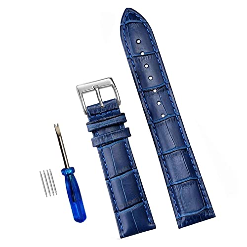 Run Ken Uhrenarmbänder aus echtem Leder 14/16/18/20/22/24 mm Uhr Stahldornschließe Band Blau Armband Handgelenk Gürtel Armband Werkzeug(Blue,18mm) von Generic