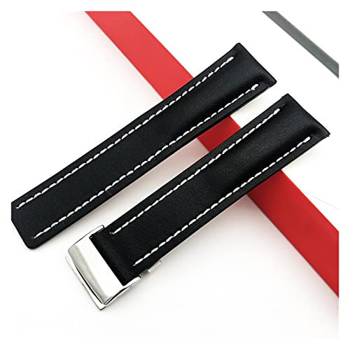 Run Ken Uhrenband Compatible With Breitling Superocean Avenger Navitimer. Echte echte leder männer watchband uhr zubehör uhren armband gürtel(Black-Silver Buckle1,24mm With LOGO) von Generic